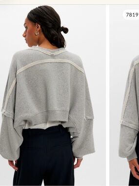 Cropped Gray Boxy Sweatshirt with Raw-Seam Detail